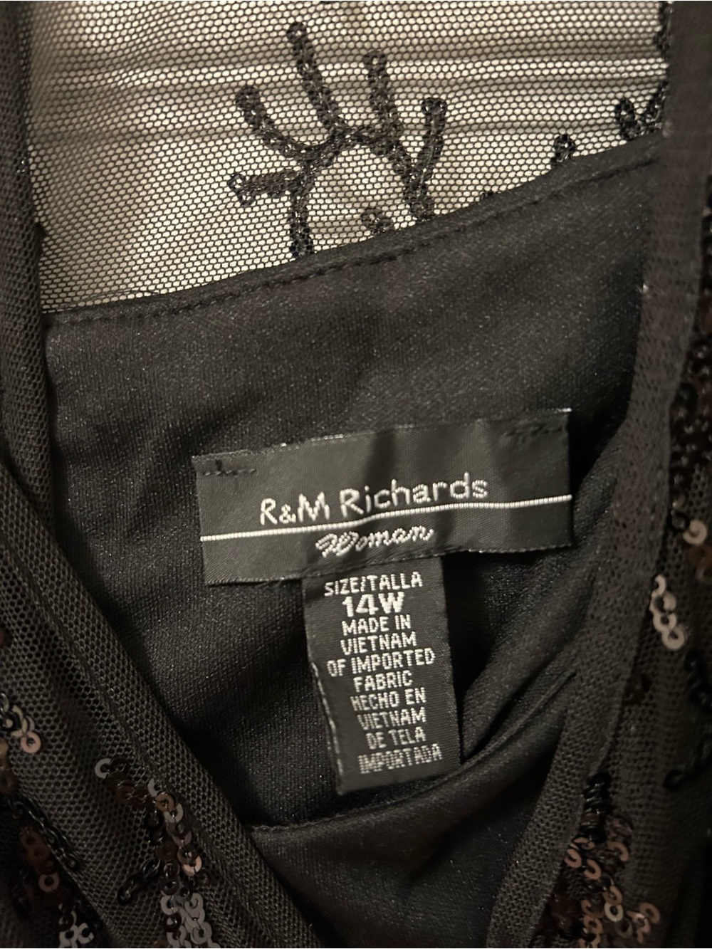 R&M Richards Black Sequin Long Sleeve V-Neck Evening Gown - Picture 7 of 13